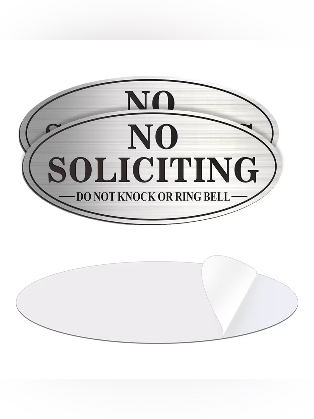 No Soliciting Oval Door Sign Sticker - Silver